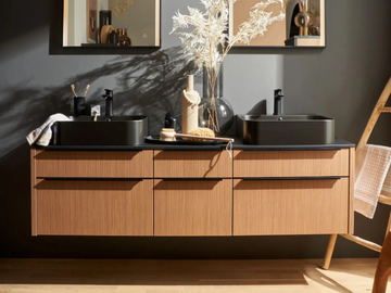 ARTLINE STRIPE WOOD CREMA - Wall-mounted double wooden vanity unit with drawers by Nolte Küchen - view 2
